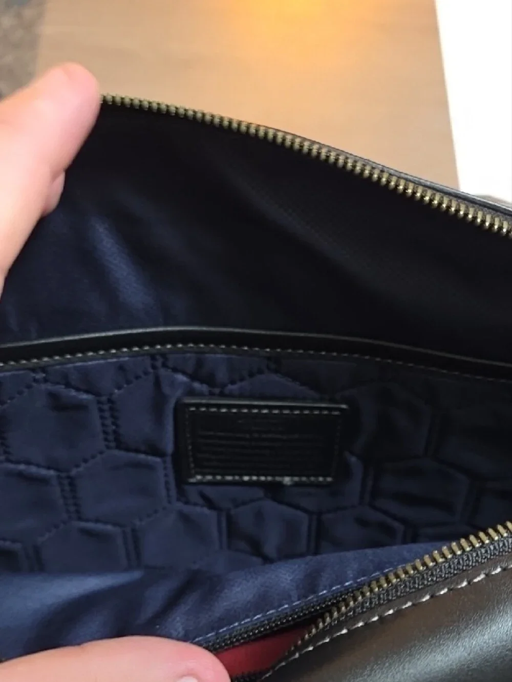 Tumi Black Leather Messenger Bag with Adjustable Strap